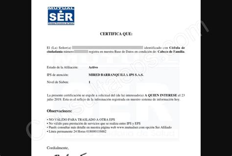 Descargar Certificado de Afiliación Mutual Ser EPS